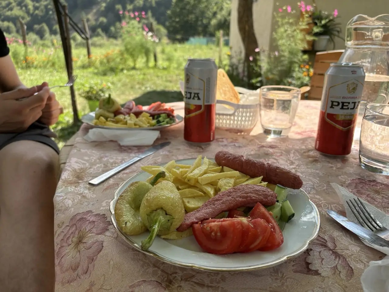 A hearty Balkan meal served at a mountain guest house