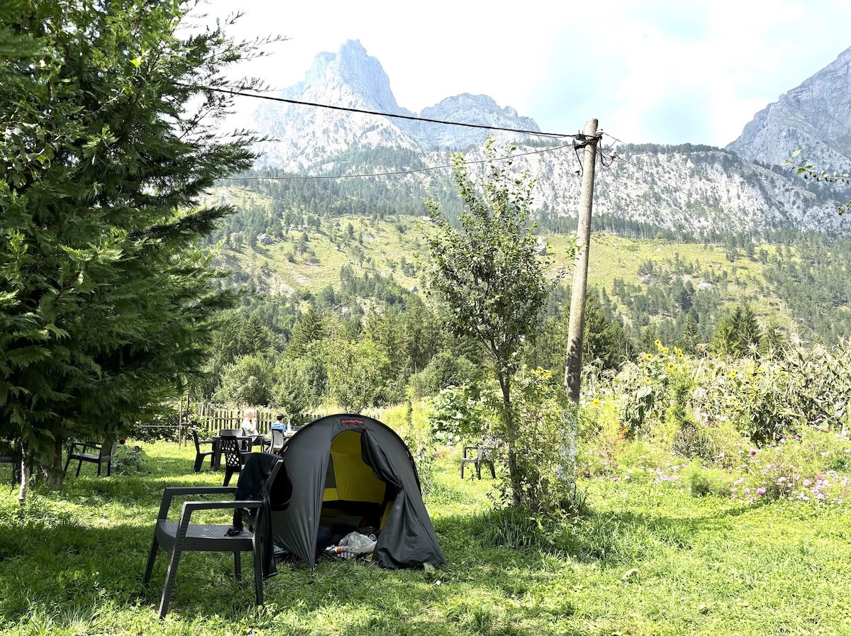 Tent pitched in the garden of the Dedushi Guest House in Valbona