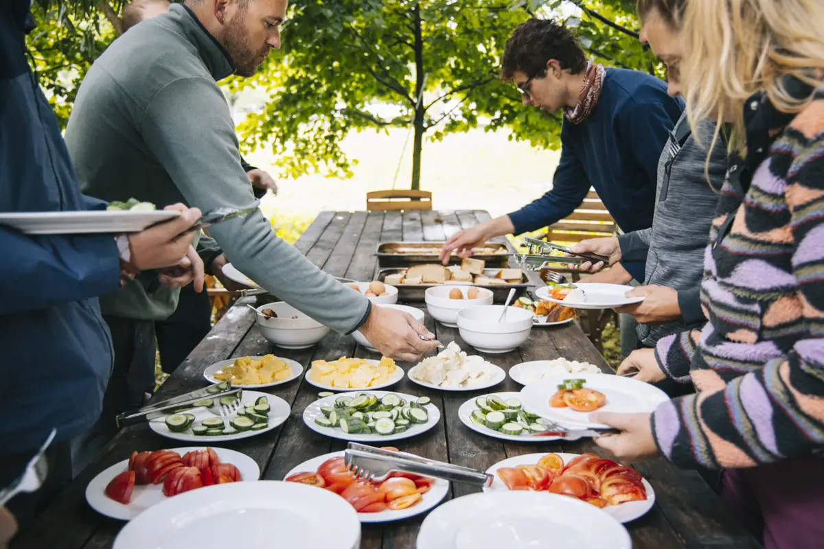 Food sharing at the guest house Food sharing for dinner and breakfast meals at the guest houses on trail